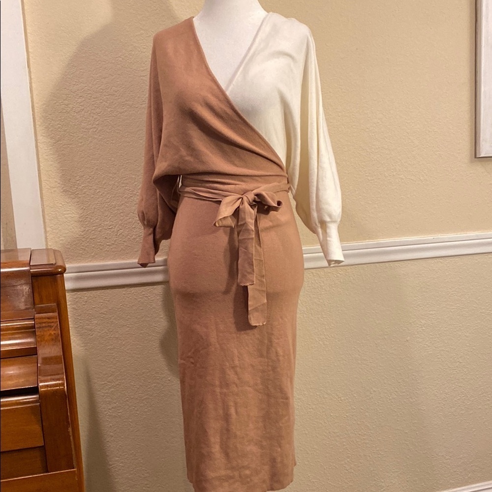Petal & Pup Beige and Cream Long Sleeve Dress - Picture 2 of 5